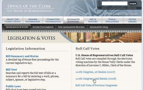 Legislation and Votes Web page at the Clerk of the House Web site